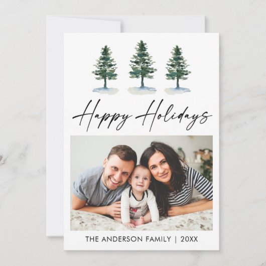 Calligraphy Ink Script Foto Aquarellkiefern Feiertagskarte (Vorderseite)