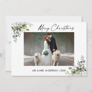 Calligraphy Ink Script Greenery Couple Christmas Feiertagskarte