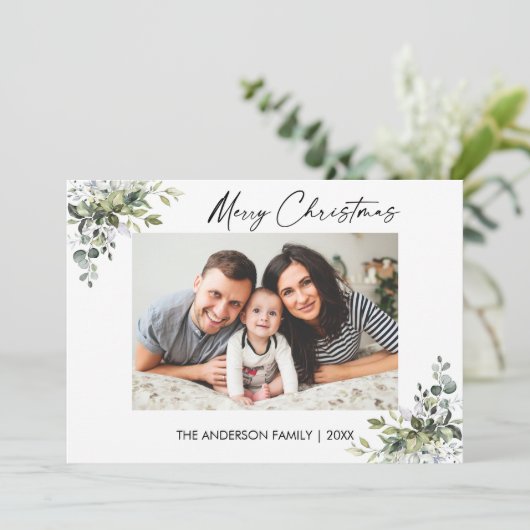 Calligraphy Ink Script Greenery Foto Weihnachten (Stehend Vorderseite)
