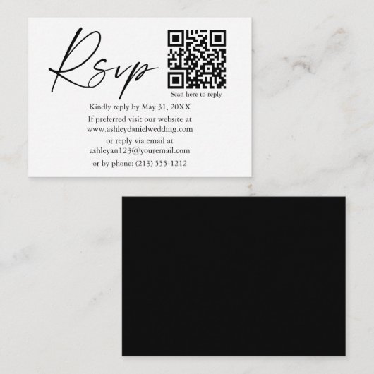 Calligraphy Ink Script Wedding QR Black UAWG Begleitkarte (Vorne/Hinten)
