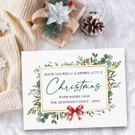 Calligraphy Ink Watercolor Greenery Red Bow Feiertagspostkarte