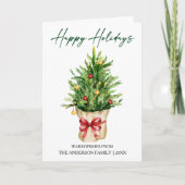 Calligraphy Ink Watercolor Pine Red Bow Folded Feiertagskarte (Vorderseite)