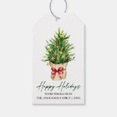Calligraphy Ink Watercolor Pine Red Bow Holiday Geschenkanhänger (Vorderseite)