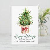 Calligraphy Ink Watercolor Pine Tree Red Bow Feiertagskarte (Stehend Vorderseite)