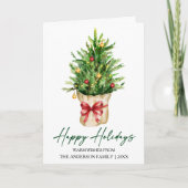 Calligraphy Ink Watercolor Pine Tree Red Bow Fold Feiertagskarte (Vorderseite)