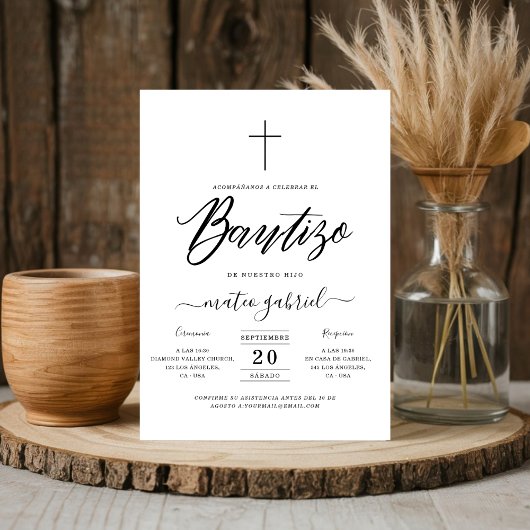 Calligraphy Invitacion De Bautizo Para Niño Black Einladung