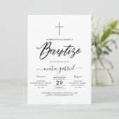 Calligraphy Invitacion De Bautizo Para Niño Black Einladung (Stehend Vorderseite)