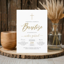 Calligraphy Invitacion De Bautizo Para Niño Gold