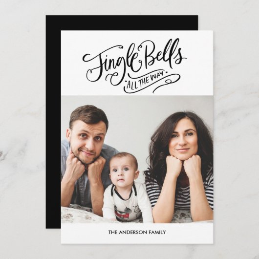 Calligraphy Jingle Bells Christmas Foto Card Einladung (Vorne/Hinten)