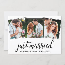 Calligraphy Just Married 3 Foto Wedding Card Dankeskarte