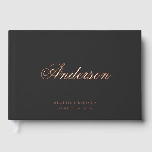 Calligraphy Last Name Dark Gray Wedding Gästebuch (Vorderseite)