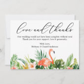 Calligraphy Liebe Dank Coral Tropical Flamingo Dankeskarte (Vorderseite)