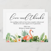 Calligraphy Liebe Dank Coral Tropical Flamingo Dankeskarte (Vorne/Hinten)