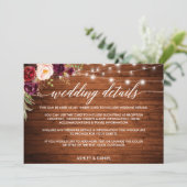 Calligraphy Lights Floral Wedding Details Card Save The Date (Stehend Vorderseite)