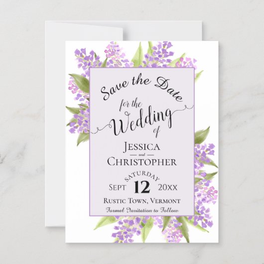 Calligraphy Lilacs Lavender Wedding Speichern Sie Magneteinladung (Vorderseite)