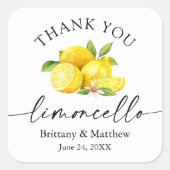 Calligraphy Limoncello Watercolor Lemons Vielen Da Quadratischer Aufkleber (Vorderseite)