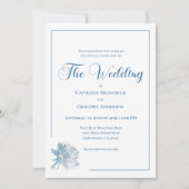 Calligraphy Line Art Dusty Blue Floral Wedding Einladung (Vorderseite)