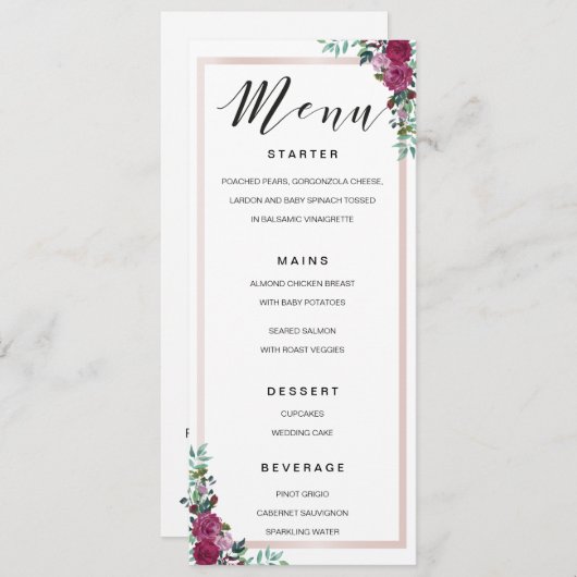 Calligraphy Menu Aquarellbild Menükarte (Vorne/Hinten)