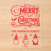 Calligraphy Merry Christmas Gnomes Familie Gruß Acryleinladungen (Vorderseite)
