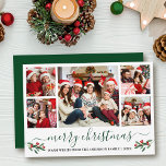 Calligraphy Merry Christmas Holly 5 Foto Green Feiertagskarte<br><div class="desc">Modernes Kalligrafie Script 5 Foto Familienfoto Collage Die Weihnachtskarte enthält Weihnachtsbäume Heilige Berries - Waldgrüne Schrift</div>