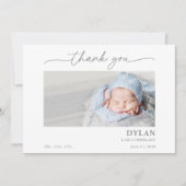 Calligraphy Minimal Baby Photo Thank You Card (Vorderseite)