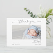 Calligraphy Minimal Baby Photo Thank You Card (Stehend Vorderseite)