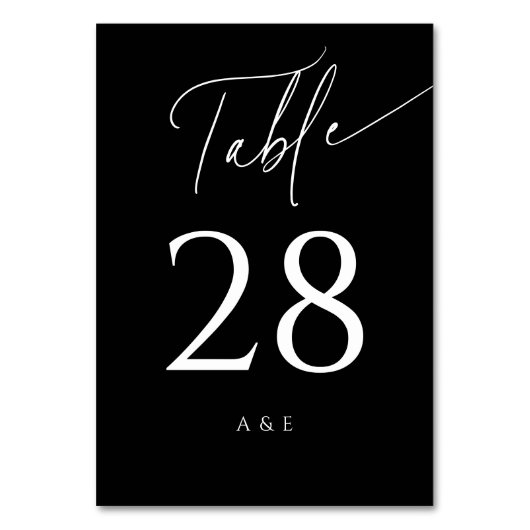 Calligraphy Minimalist Delicate Wedding Black Tischnummer (Vorderseite)