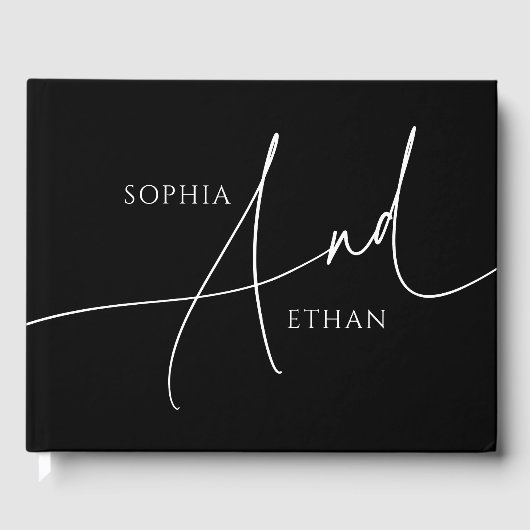 Calligraphy Minimalist Elegant Wedding Black Gästebuch (Vorderseite)