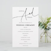 Calligraphy Minimalist Wedding Program White (Stehend Vorderseite)