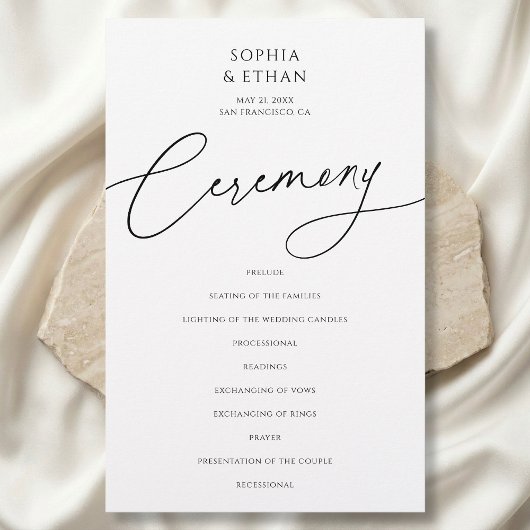 Calligraphy Minimalist Wedding Program White