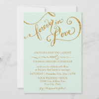 Calligraphy Mint Script Forever Love Gold Glitzer