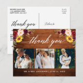 Calligraphy Mixed Floral Wedding Wood Vielen Dank Postkarte (Vorne/Hinten)
