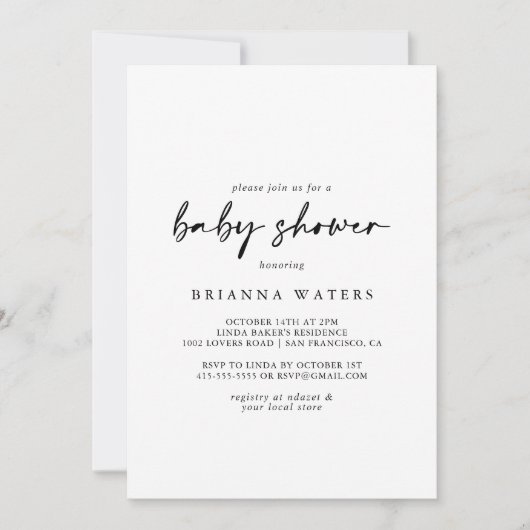 Calligraphy Modern Elegant Baby Shower Einladung (Vorderseite)