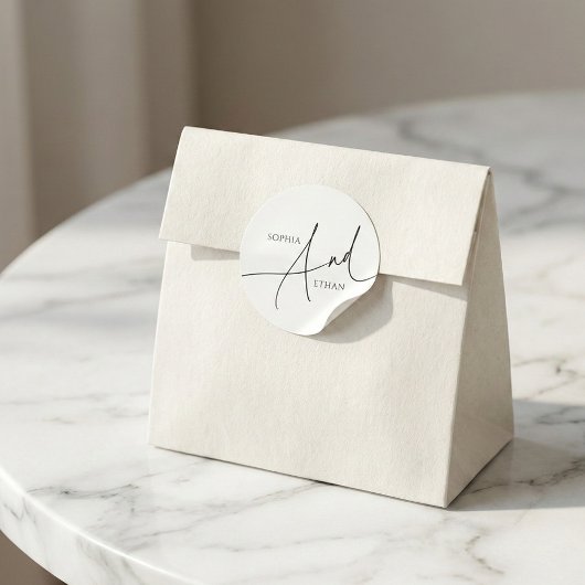 Calligraphy Monogram Minimalist Wedding Runder Aufkleber