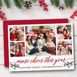 Calligraphy More Cheer This Year 5 Photo Red Feiertagskarte