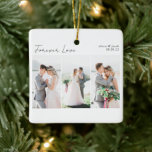 Calligraphy Multi Foto Wedding Keramikornament<br><div class="desc">💍 🎉 einer Foto-Sake-Ornament</div>