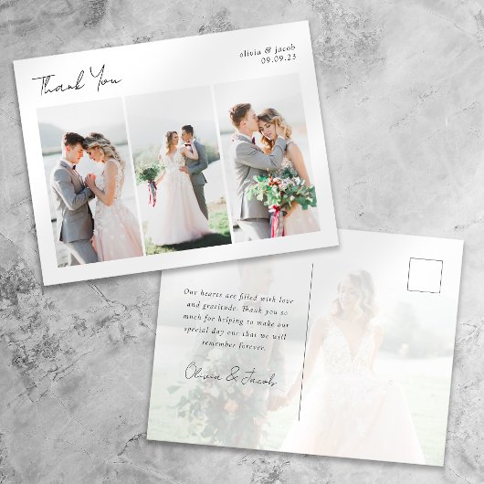 Calligraphy Multi Foto Wedding Vielen Dank Postkarte