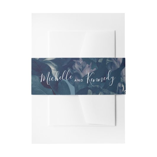 Calligraphy Navy Antique Bouquet Wedding Einladungsbanderole (Vorderseite Beispiel)