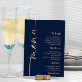 Calligraphy Navy Blue Gold Wedding Menu Poster