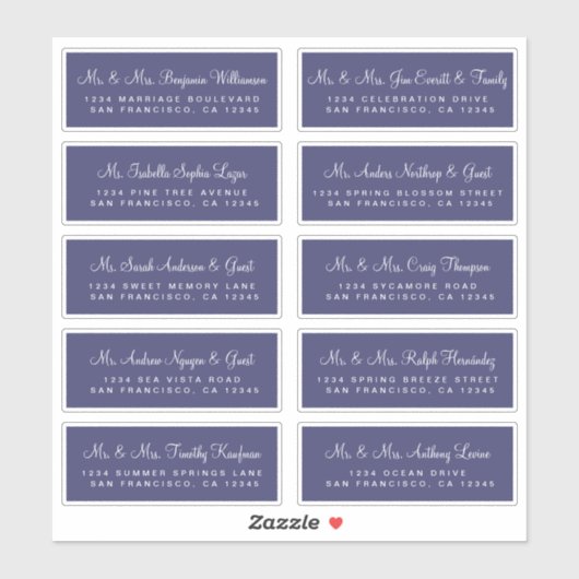 Calligraphy Navy Blue Wedding Guest Address Labels (Blatt)
