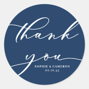 Calligraphy Navy Blue Wedding Vielen Dank Runder Aufkleber