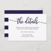 Calligraphy Navy Blue White Wedding Details Card RSVP Karte (Vorne/Hinten)
