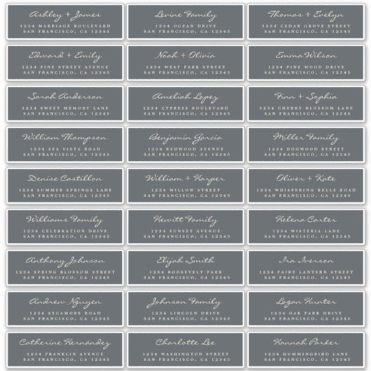 Calligraphy Off-Black Wedding Guest Address Labels (Vorderseite)