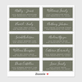 Calligraphy Olive Green Guest Address Labels