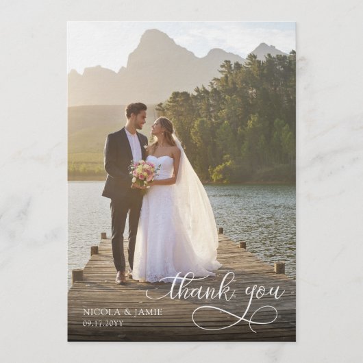 Calligraphy Overlay 2 Wedding Photo Thank You Card Einladung (Vorderseite)