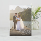 Calligraphy Overlay 2 Wedding Photo Thank You Card Einladung (Stehend Vorderseite)