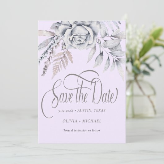 Calligraphy Pastel Beige Blume Save the Date (Stehend Vorderseite)