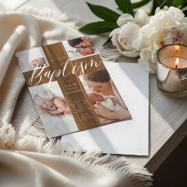 Calligraphy Photo Collage Baby Baptism Wood Cross  Einladung