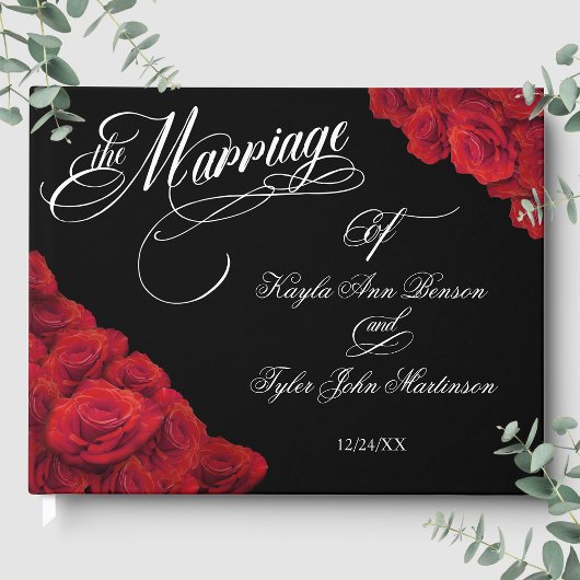 Calligraphy Photo Red Roses Black Wedding Gästebuch