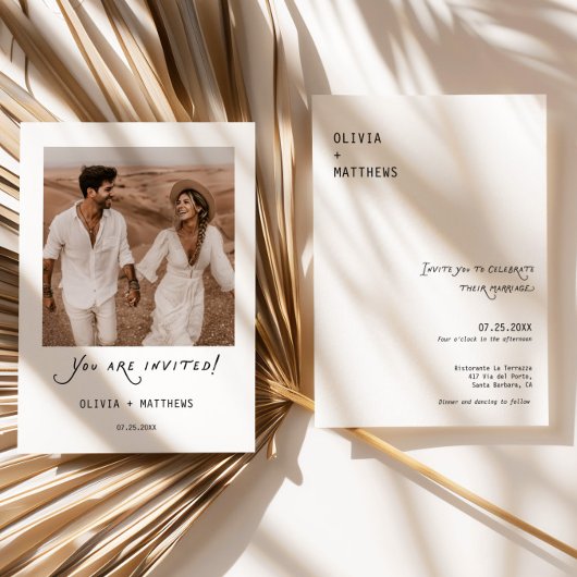 Calligraphy Photo Wedding Invite Modern Minimalist Einladung